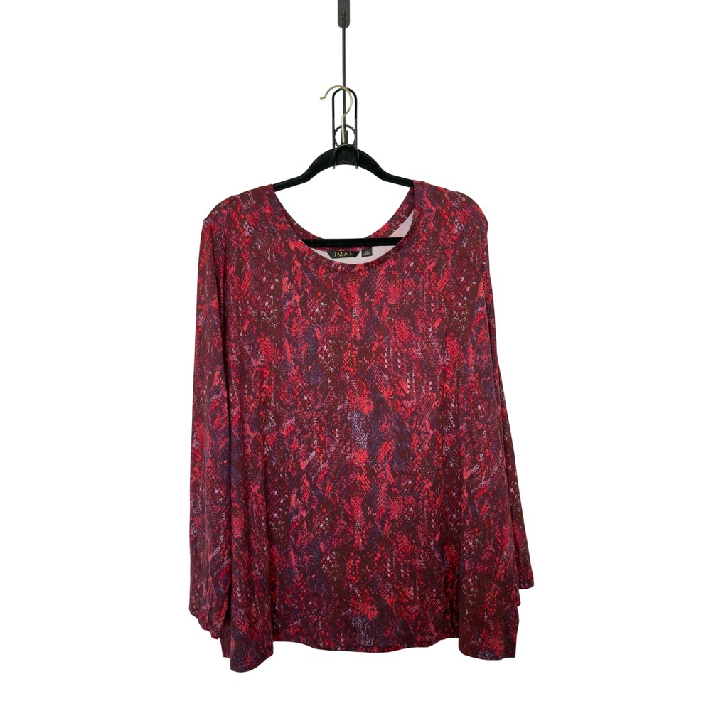 Iman 2X Red Burgundy Snakeskin Scoop Neck Modern Goth Dark Boho Chic Pullover
